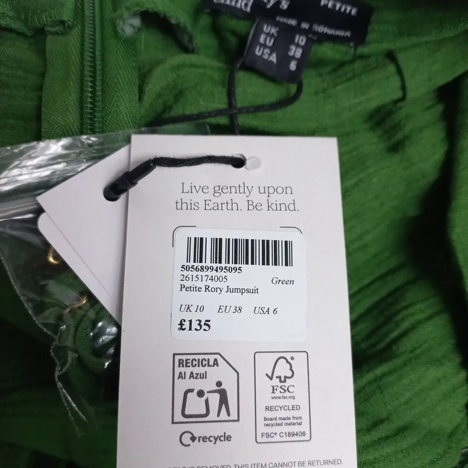 NOBODY'S CHILD PETITE GREEN JUMPSUIT – UK 10 (EU 38, US 6)