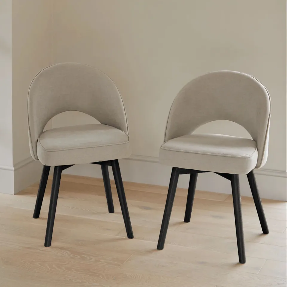 BOXED DINING CHAIRS (SET OF 2) - BEIGE/BLACK LEGS (1 BOX)
