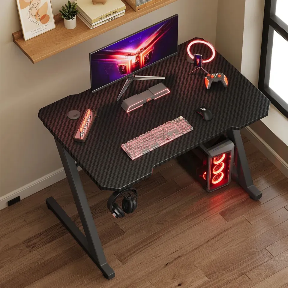 BOXED ERGONOMIC BLACK GAMING DESK PC COMPUTER DESK 