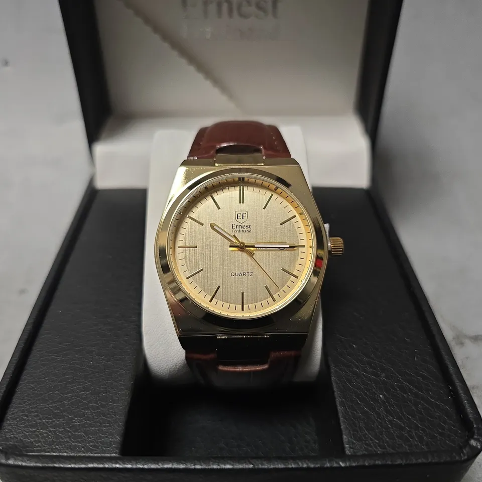 ERNEST FERDINAND WATCH – DAY DATE CALENDAR DIAL – LEATHER STRAP – 3ATM WATER RESISTANT - GIFT BOX