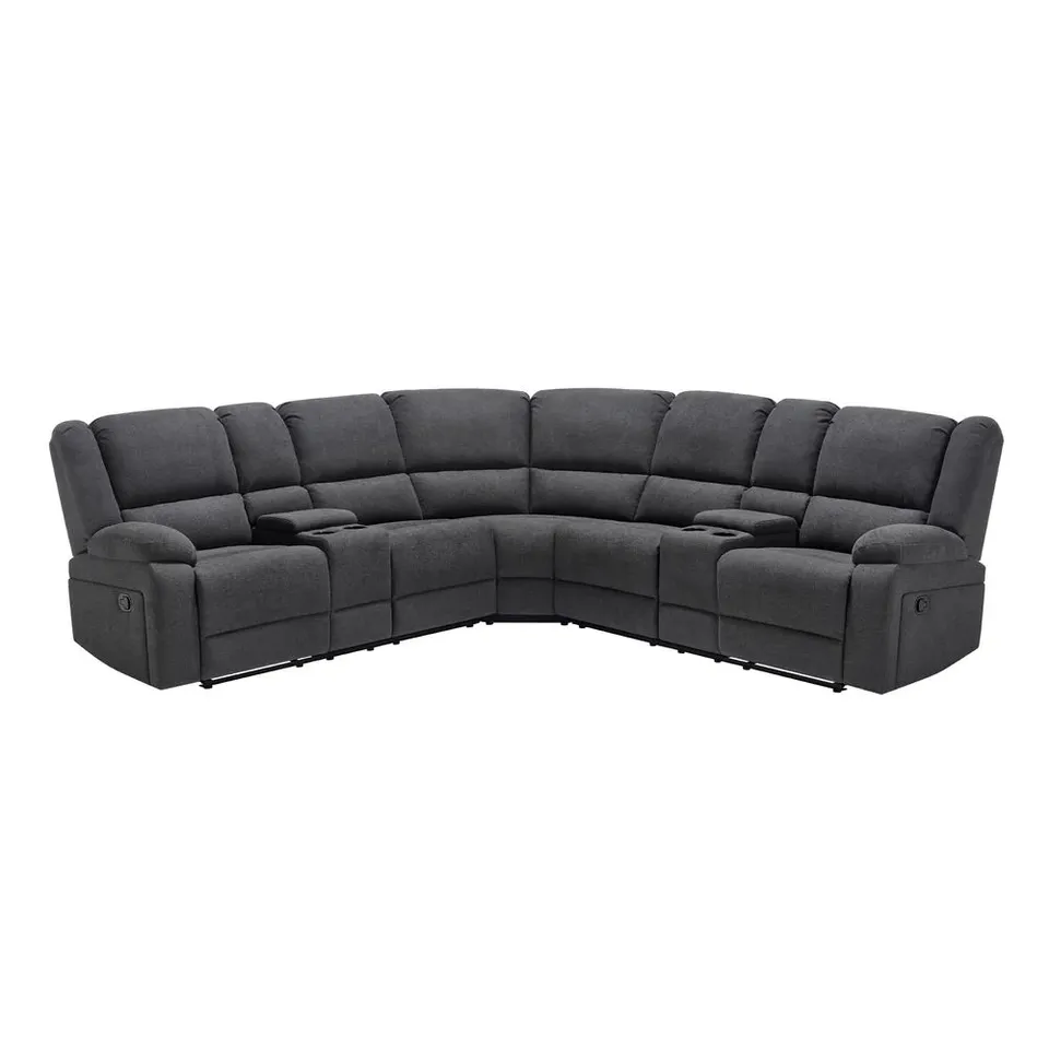 BOXED PRAGA CORNER FABRIC RECLINER SOFA - DARK GREY (3 BOXES)