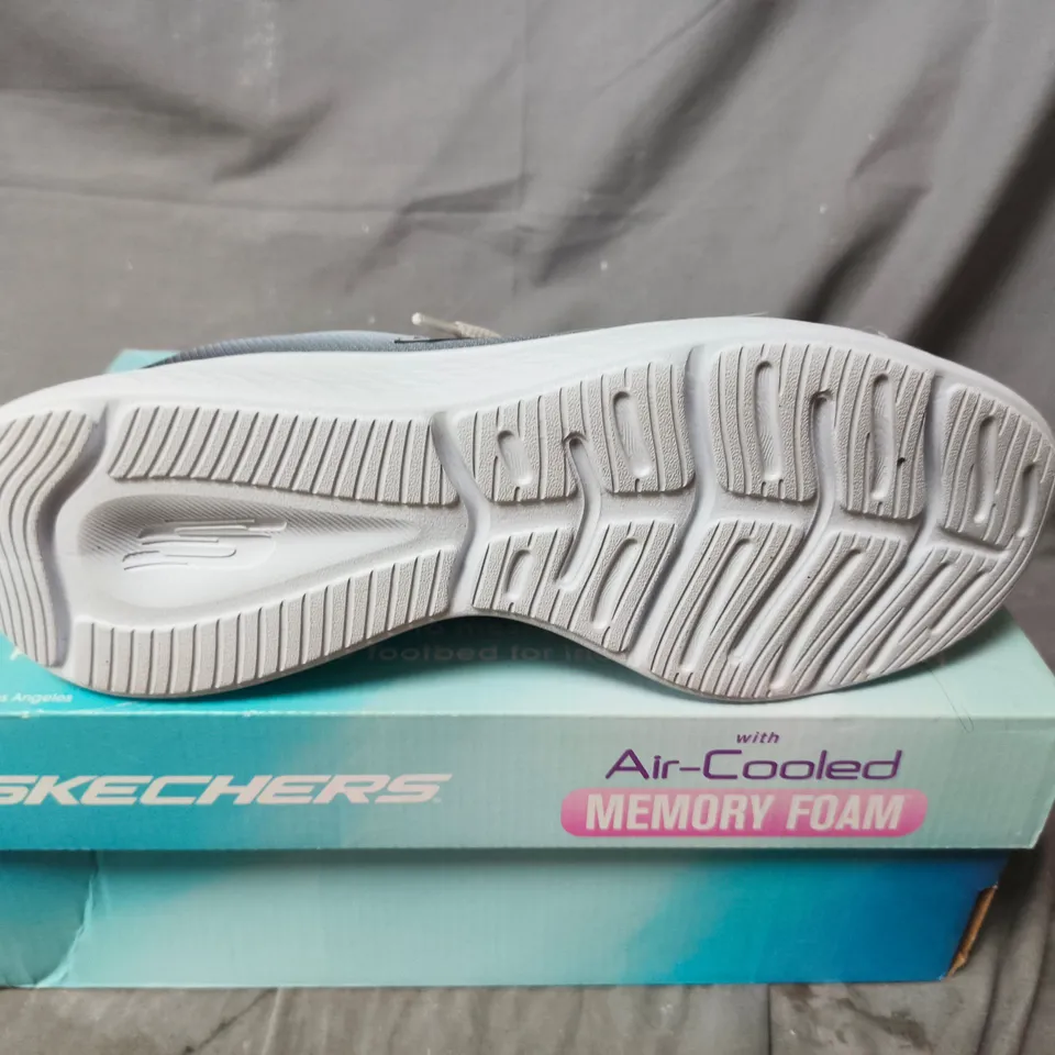 BOXED PAIR OF SKECHERS SNEAKERS – AIR-COOLED MEMORY FOAM - SIZE 7