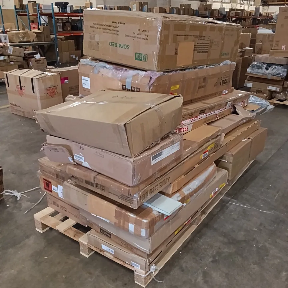 PALLET OF ASSORTED INCOMPLETE FURNITURE PARTS AND PIECES