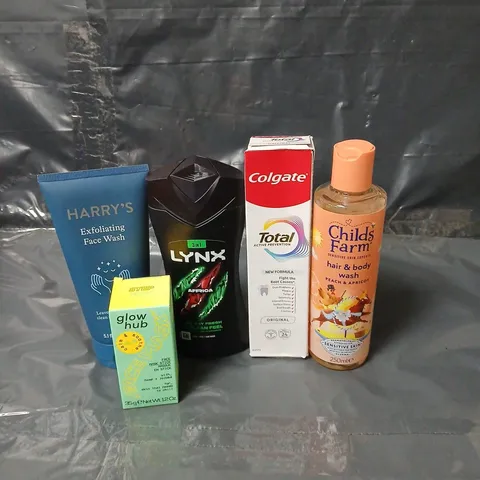 APPROXIMATEY 20 ASSORTED HEALTH AND BEAUTY PRODUCTS TO INCLUDE CHILD'S FARM HAIR AND BODY WASH, COLGATE TOOTHPASTE AND LYNX SHOWER GEL