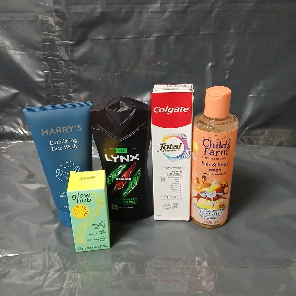 APPROXIMATEY 20 ASSORTED HEALTH AND BEAUTY PRODUCTS TO INCLUDE CHILD'S FARM HAIR AND BODY WASH, COLGATE TOOTHPASTE AND LYNX SHOWER GEL