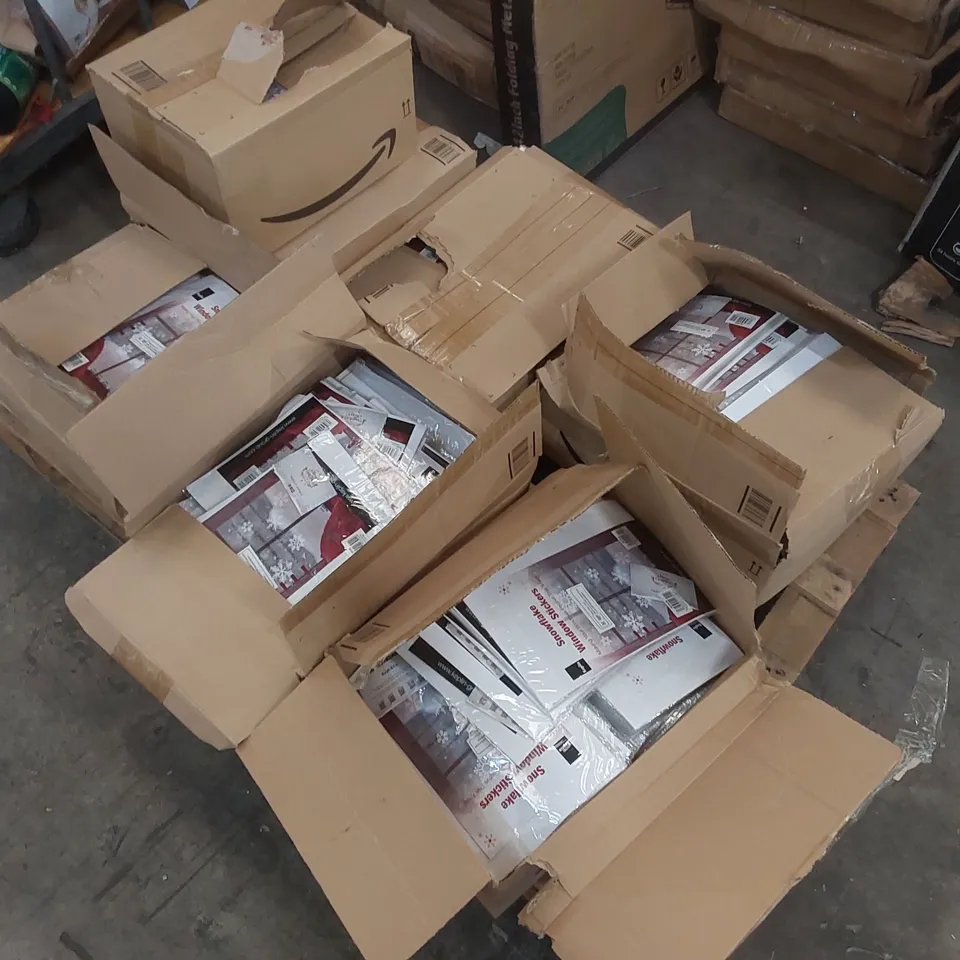 PALLET CONTAINING A LARGE QUANTITY OF SNOWFLAKE WINDOW STICKERS
