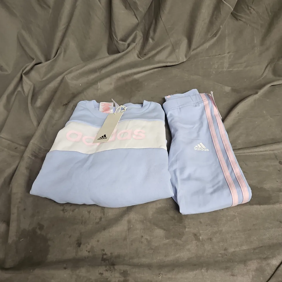 ADIDAS JUMPER & LEGGING SET IN BLUE/PINK SIZE 7-8YRS