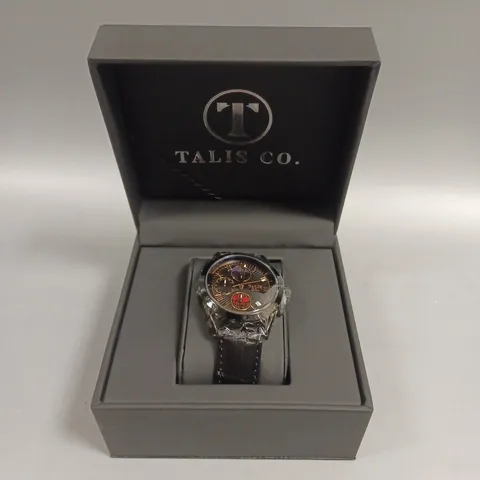MENS TALIS CO 7120 CHRONOGRAPH WATCH β MOON PHASE MOVEMENT β GENUINE LEATHER STRAP