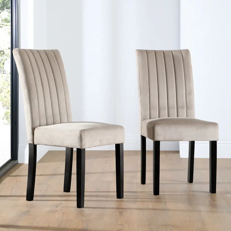 BOXED SALISBURY DINING CHAIR - CHAMPAGNE VELVET & DARK SOLID HARDWOOD