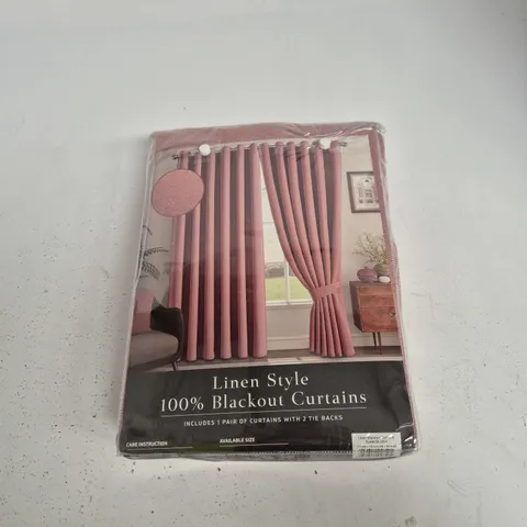 LINEN STYLE 100% BLACKOUT CURTAINS – EYELET, BLUSH (117 X 137 CM)