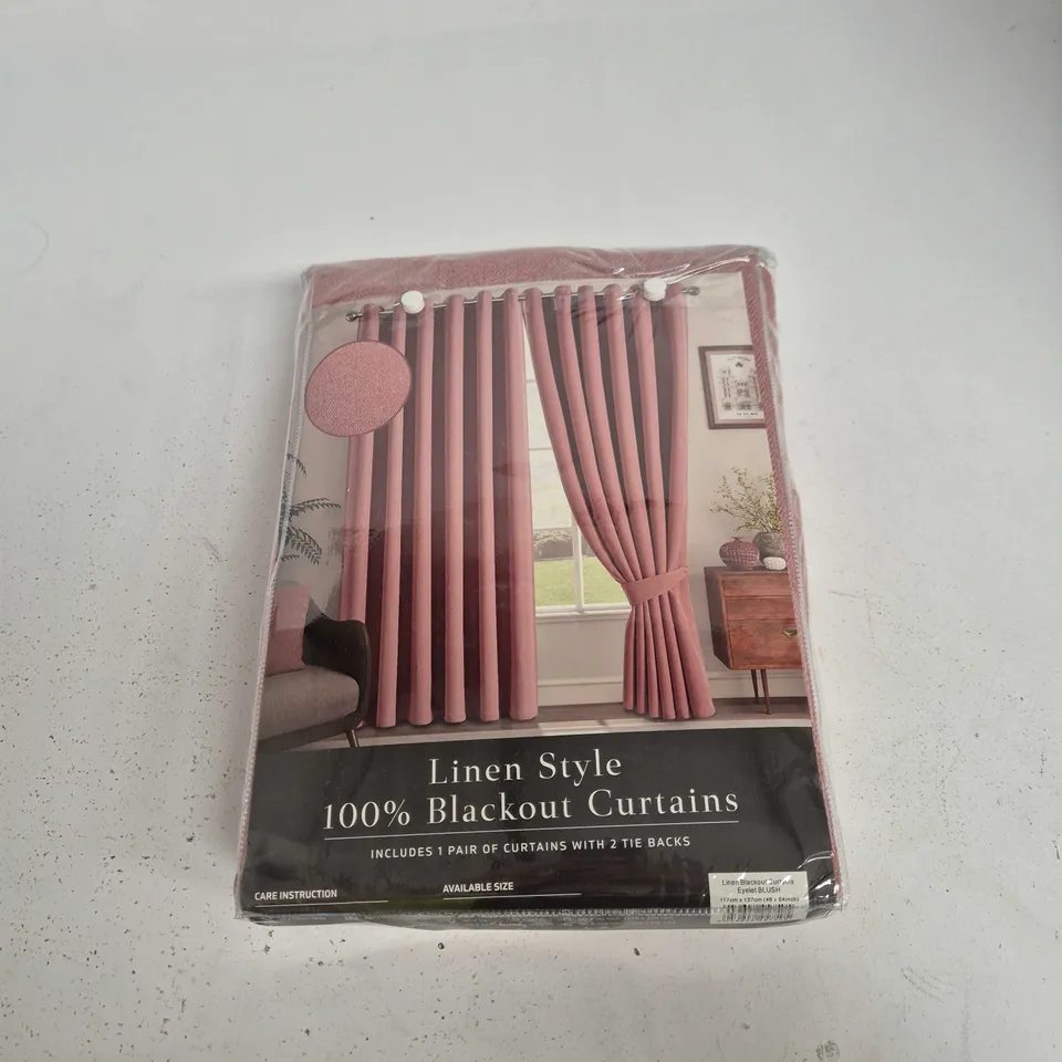 LINEN STYLE 100% BLACKOUT CURTAINS – EYELET, BLUSH (117 X 137 CM)