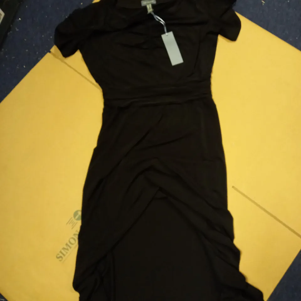 BRAND NEW RUTH LANGSFORD RUCHED MIDI DRESS IN BLACK - SIZE 8