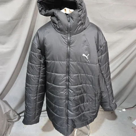 PUMA PUFFER JACKET – BLACK, HOODED, ZIPPED, XL (US)