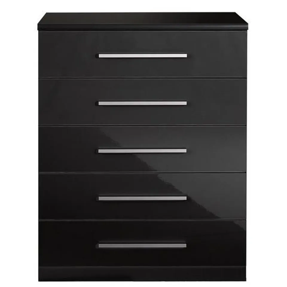 BOXED GRADE 1 NEW PRAGUE 5 DRAWER CHEST BLACK GLOSS (1 BOX)