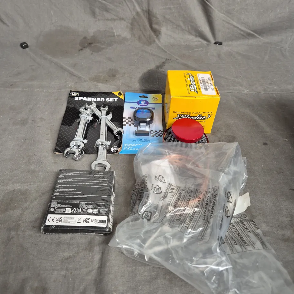TOTE OF APPROXIMATELY. 15 ASSORTED CAR ITEMS TO INCLUDE SPANNER SETS , CAR AIR FRESHENERS AND ENGINE BEARINGS  