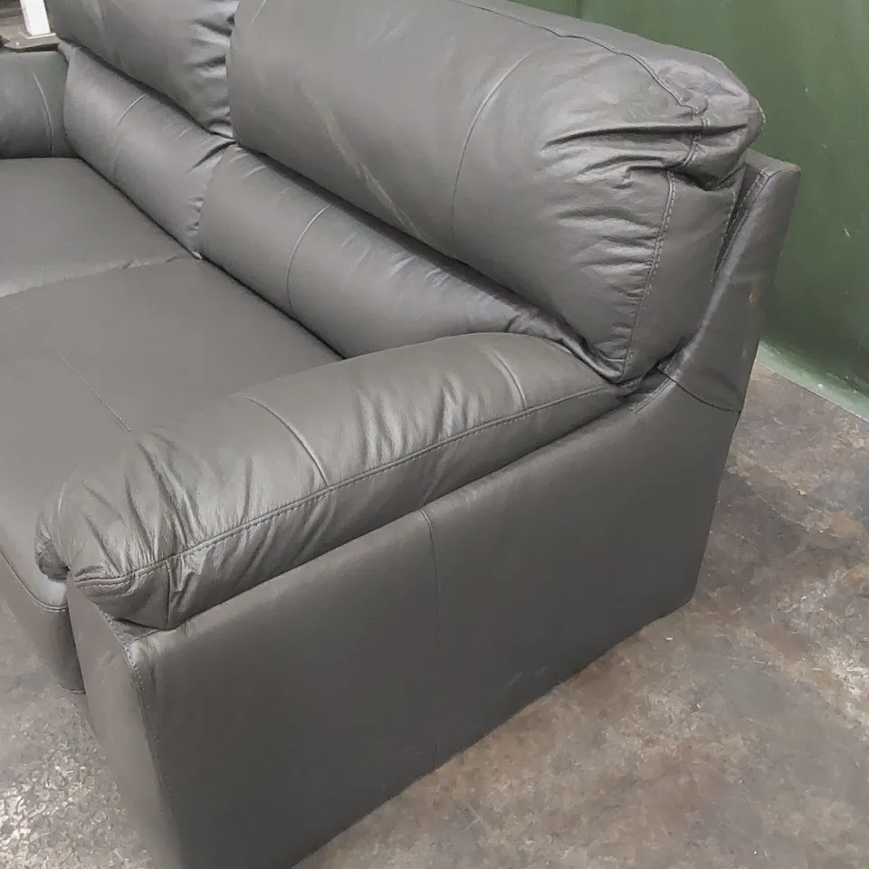 DESIGNER 3 SEATER GREY LEATHER UPHOLSTERED SOFA