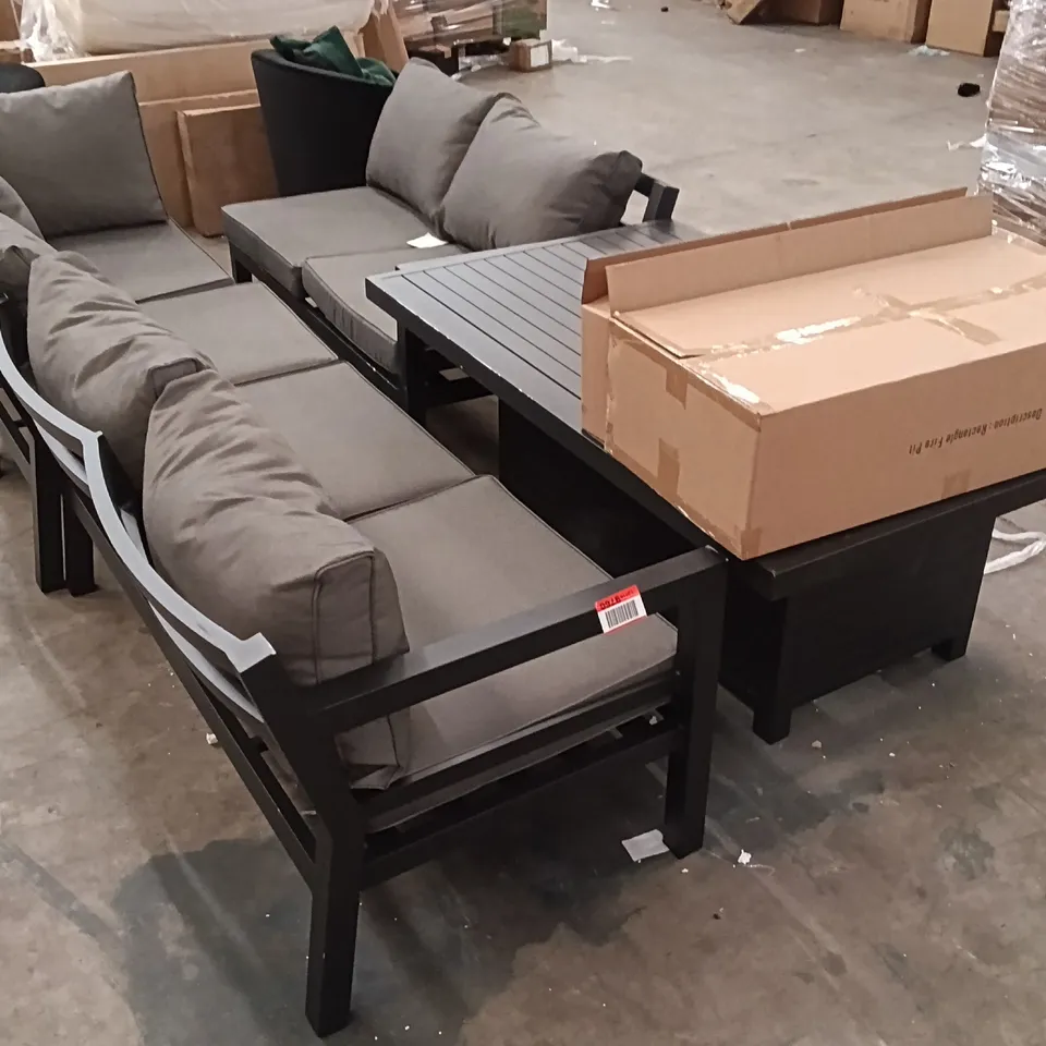 ALUMINIUM GARDEN SOFA DINING SET WITH GAS FIRE PIT (6 PARTS + 3 BOXES) - DARK GREY
