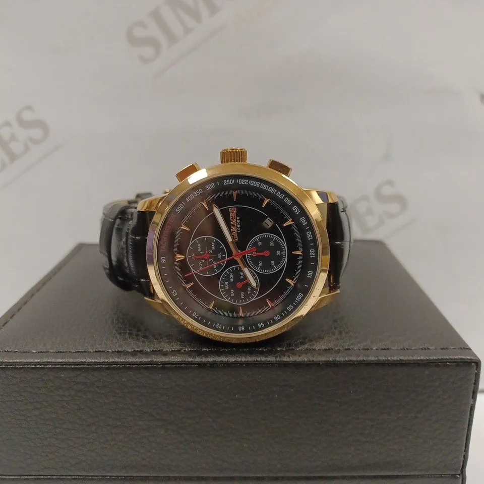 GAMAGES OF LONDON LIMITED EDITION HAND ASSEMBLED BESPOKE AUTOMATIC BLACK WATCH RRP £695