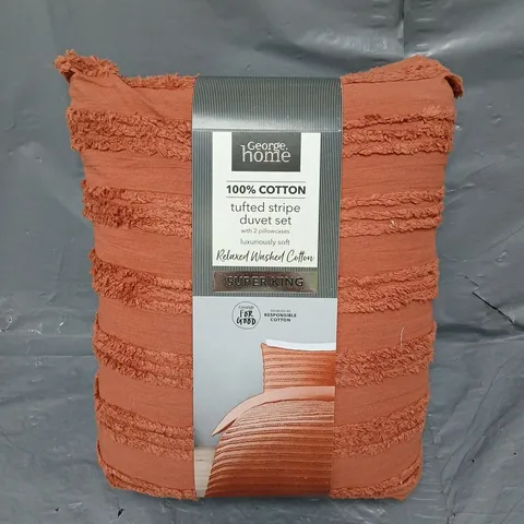 TUFTED STRIPE DUVET SET IN RUST SIZE SUPER KING