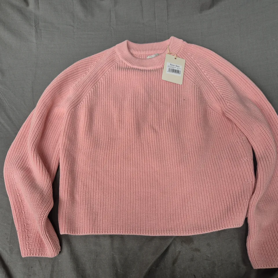 ANA & AVA VIO MOCK-NECK CROPPED SWEATER IN PINK - SMALL