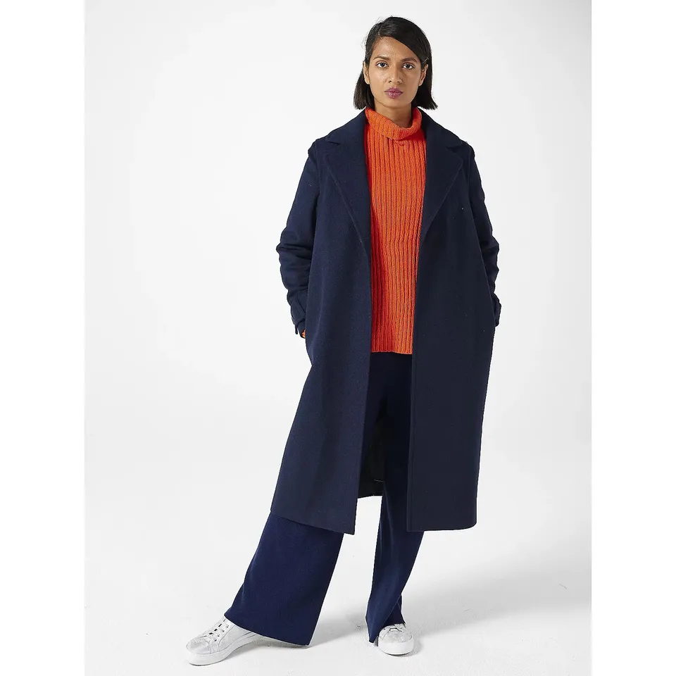 HELENE BERMAN WOOL MIX LONG COAT NAVY SIZE 16