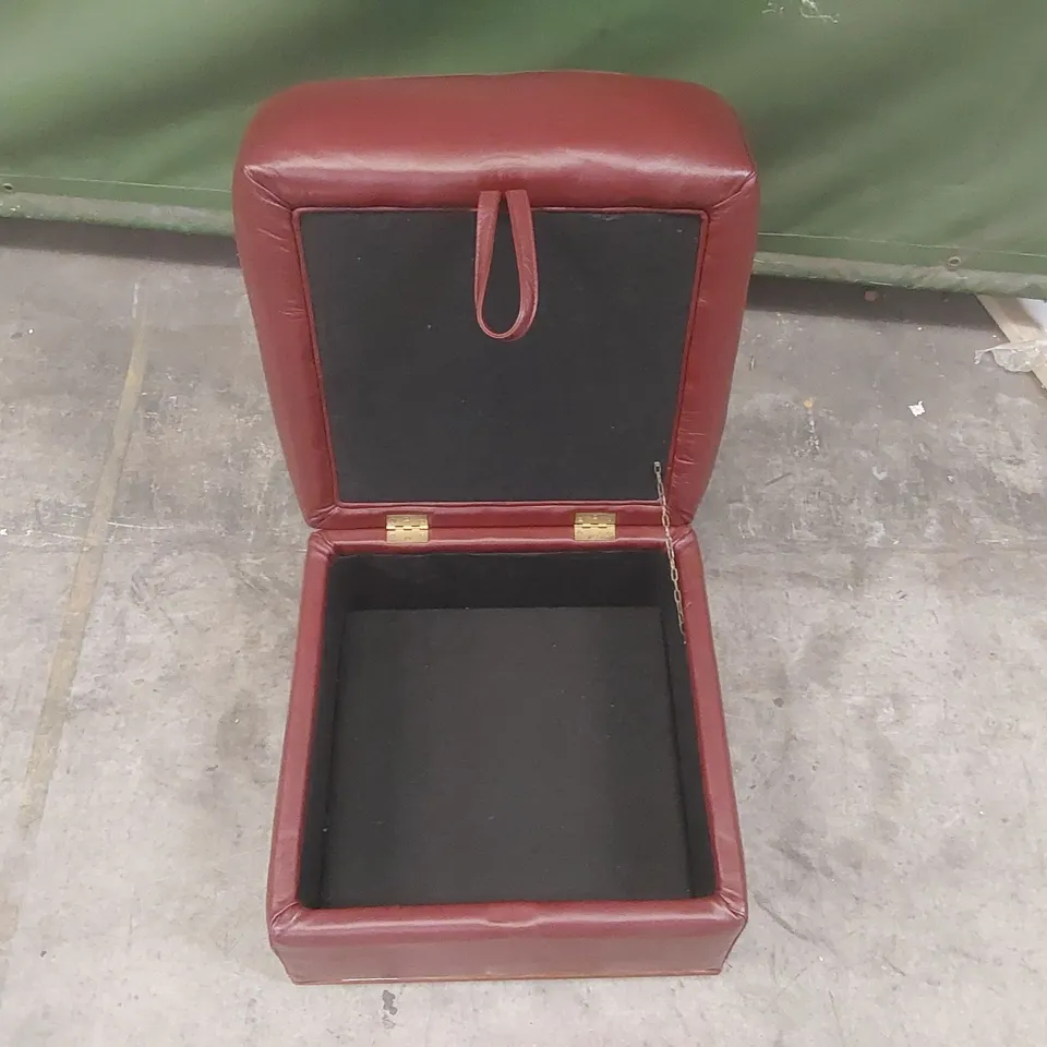 ITALIAN LEATHER FOOTSTOOL POUFFE CUBE BURGANDY