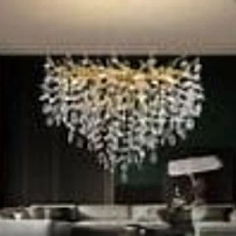 BOXED BERLENE MODERN CHANDELIER CRYSTAL GOLDEN, LARGE LUXURY RAINDROP PENDANT LIGHT (1 BOX)