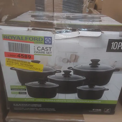 BOXED ROYALFORD 5PC DIE-CAST ALUMINIUM STOCKPOT SET WITH GLASS LIDS