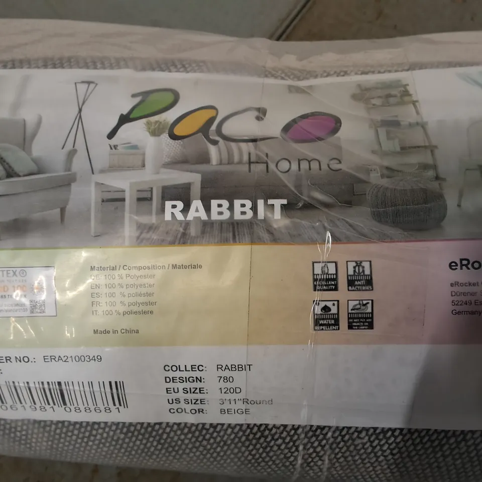 BRAND NEW PACO RABBIT BEIGE ROUND RUG - 3' 11"