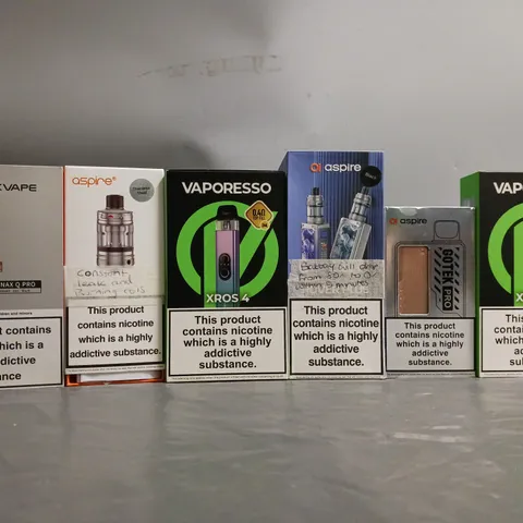 BOX OF APPROXIMATELY 18 ASSORTED E-CIGARETTES TO INCLUDE - GEEKVAPE , ASPIRE , VAPORESSO