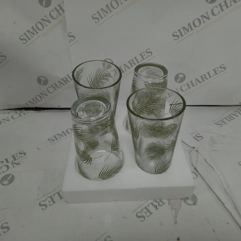 SET OF 4 LEAF DETAILED GLASSES 