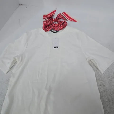 TESCO F&F WHITE T‑SHIRT WITH DETACHABLE SCARF – UK 8