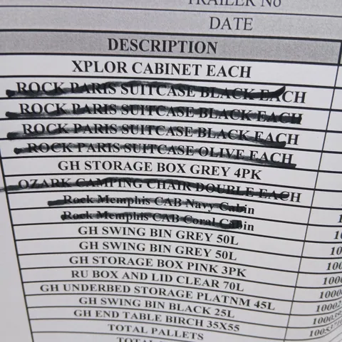 PALLET OF ASSORTED PRODUCTS TO INCLUDE; XPLORER CABINET, STORAGE BOX, SWING BIN, END TABLE BIRCH AND SCREEN WASH