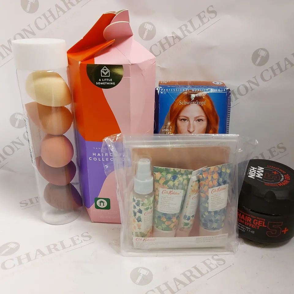 BOX OF APPROX 10 COSMETIC ITEMS TO INCLUDE CATH KIDSTON HAND CREAMS, LIVE HAIR COLOUR, MAKE UP SPONGES