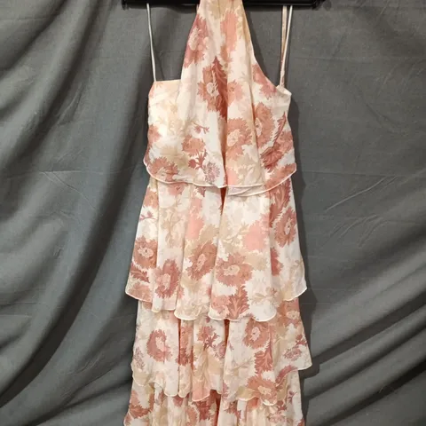 PRETTY LAVISH SIOBHAN RUFFLE MAXI DRESS – TERRACOTTA PETAL (HALTER NECK) - SIZE 14