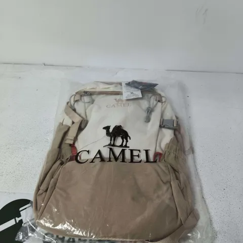 CAMEL BACKPACK – BEIGE FABRIC WITH TAN STRAPS