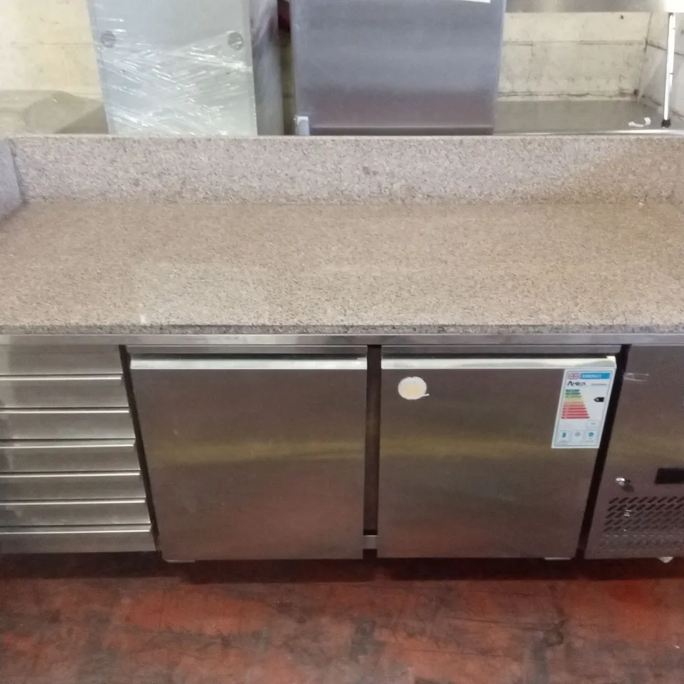 ATOSA MARBLE TOP PIZZA FRIDGE PREP COUNTER, 2 DOOR, 7 DRAWERS