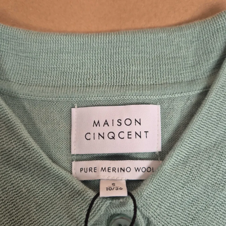 MAISON CINQCENT PURE MERINO WOOL KNIT POLO SHIRT – MINT GREEN – UK 10 (EU 36)