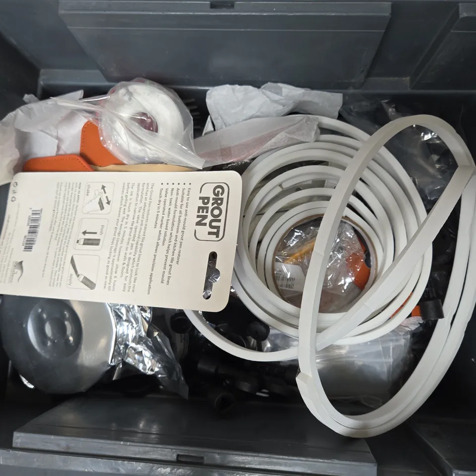 APPROXIMATELY 20 ASSORTED HOUSEHOLD ITEMS TO INCLUDE WINDOW INSULATION KIT, AIR STONE, GROUT PEN, ETC