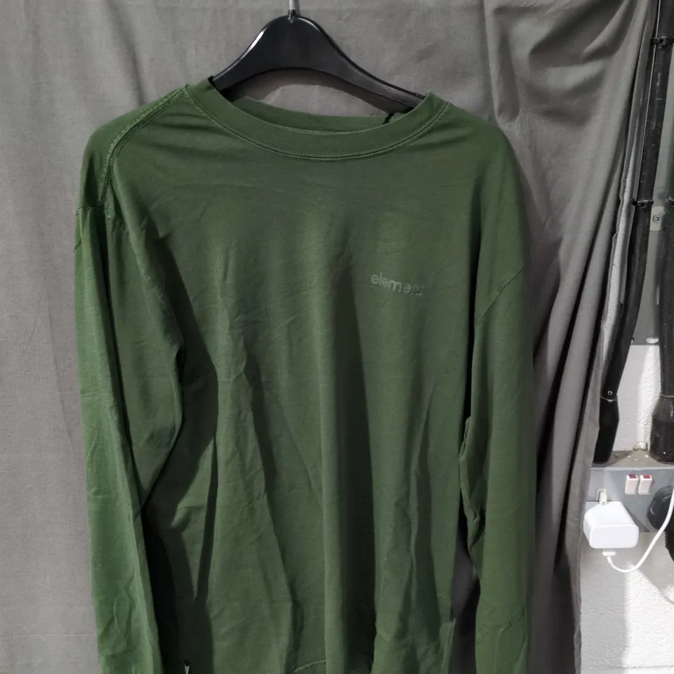 ELEMENT RELAX FIT T-SHIRT – GREEN, UK SIZE S, 100% ORGANIC COTTON