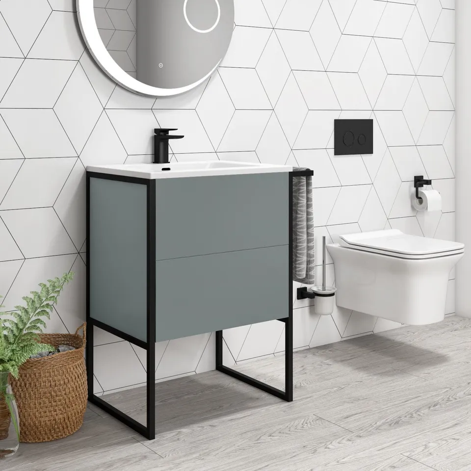 BOXED NERO 600MM VANITY UNIT MATT LIGHT GREY