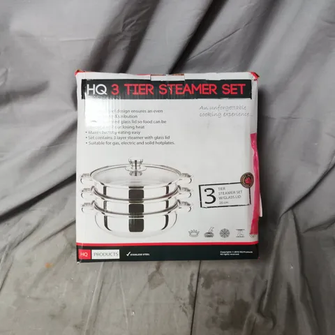 HQ 3-TIER STEAMER SET WITH GLASS LID – 25 CM (BOXED)