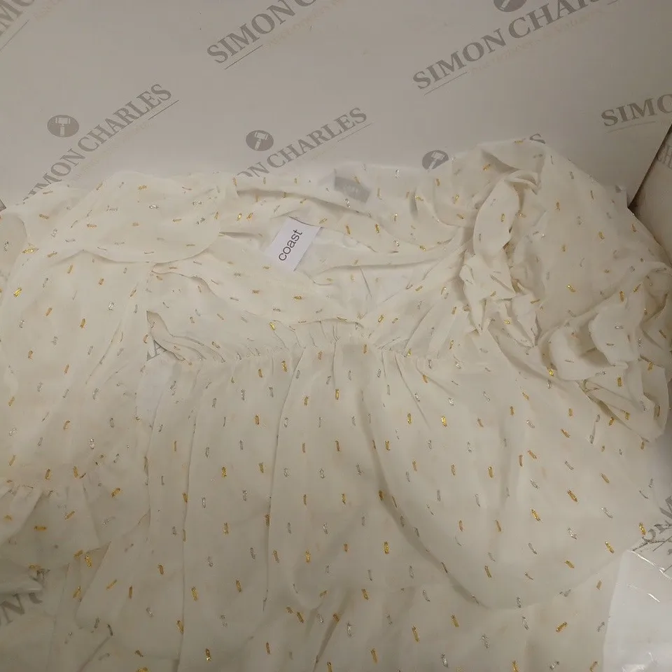 COAST V NECK RUFFLE SLEEVE CLIPPED BEACH DRESS - S