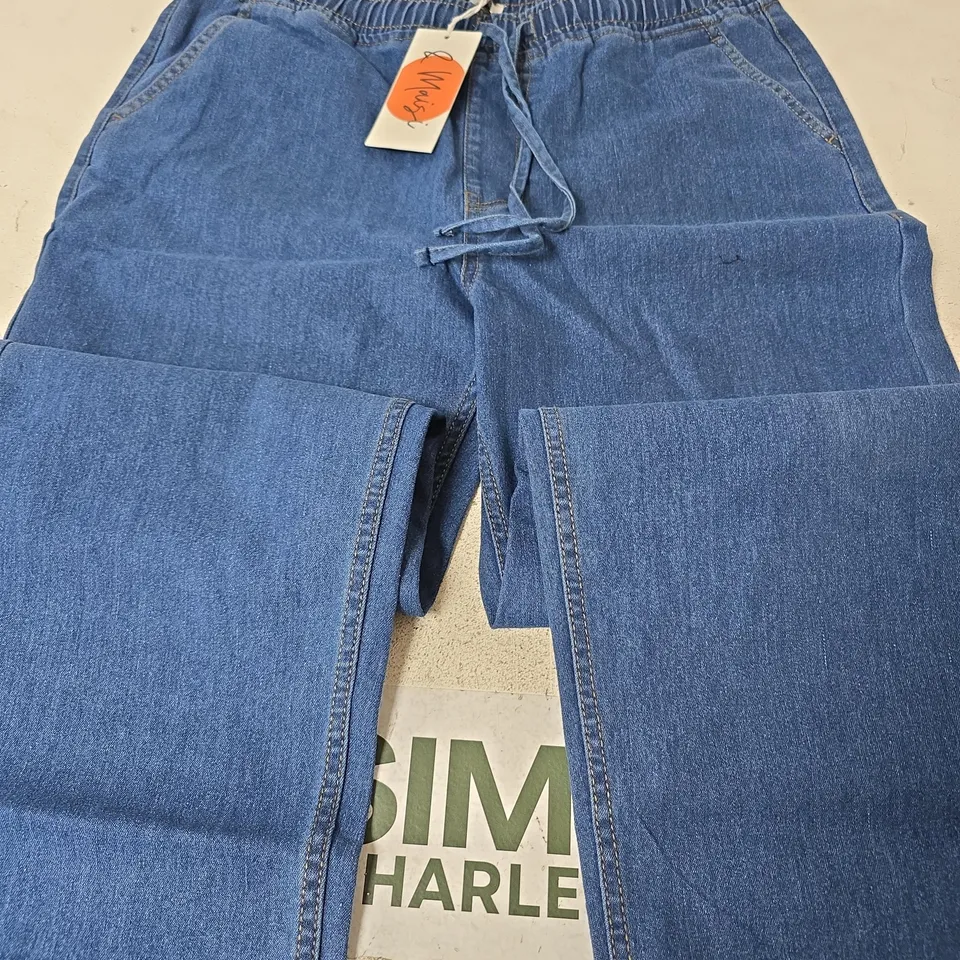 & MAISIE STRAIGHT LEG PULL TIE JEAN STYLE TROUSERS, BLUE - SIZE M