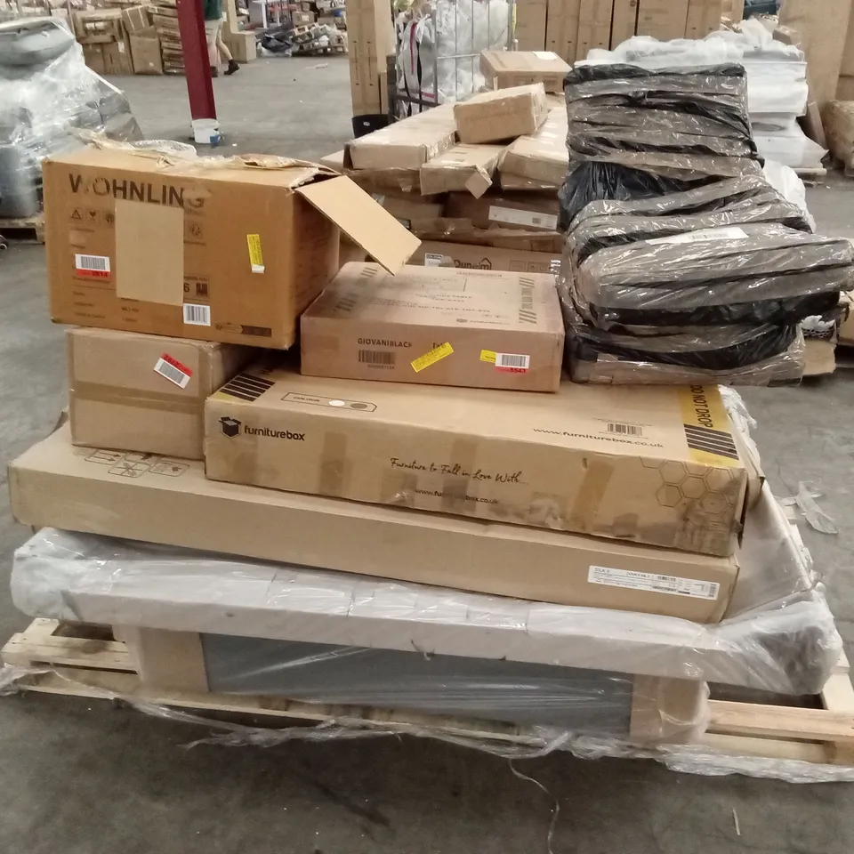 PALLET OF ASSORTED INCOMPLETE DESIGNER FURNITURE AND FURNITURE PARTS