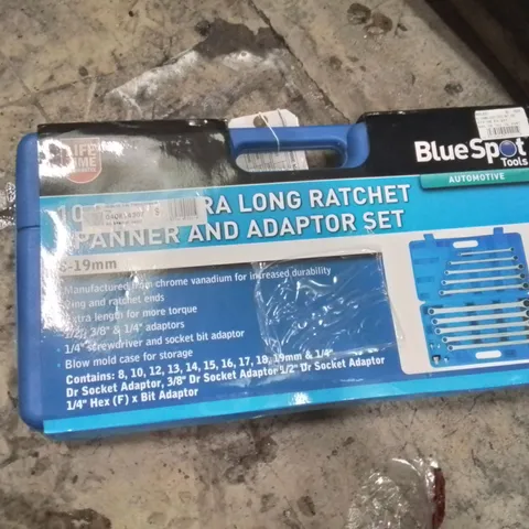 BOXED 10PC EXTRA LONG RATCHET SPANNER AND ADAPTOR SET