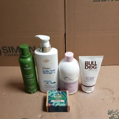 APPROXIMATEY 20 ASSORTED HEALTH AND BEAUTY PRODUCTS TO INCLUDE - DOVE SCALP AND HAIR THERAPY - BULLDOG FACE WASH AND FAITH IN NATURE SOAP BAR