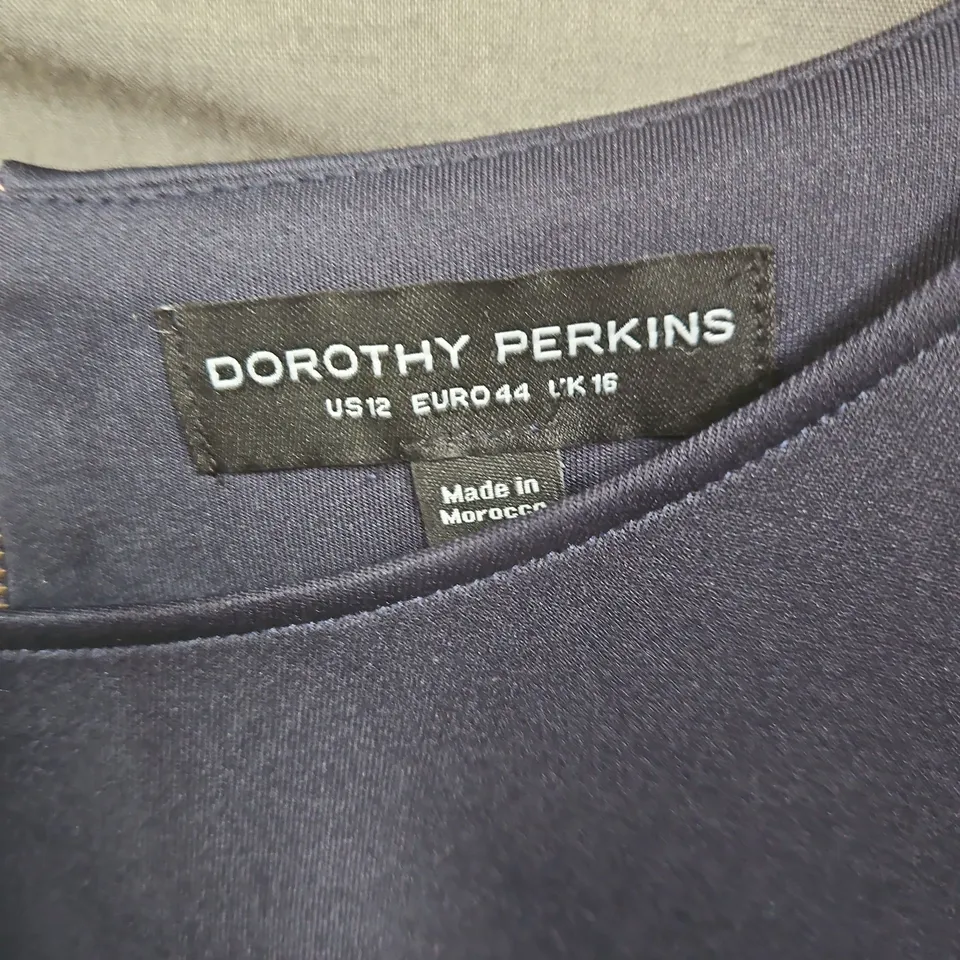 DOROTHY PERKINS NAVY DRESS, UK 16 (US 12) SLEEVELESS KNOT-WAIST