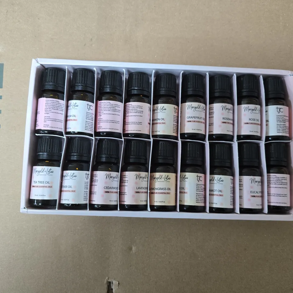 MARIGOLD + LOTUS AROMA ESSENTIAL OILS SET, PACK OF 18 BOTTLES