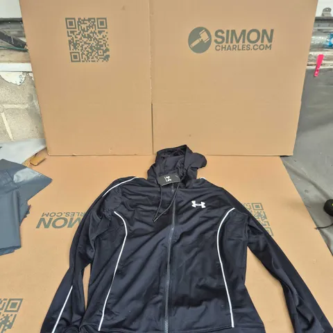 UNDER ARMOUR MEN'S JACKET β BLACK WINDBREAKER WITH WHITE PIPING, SIZE M (UK MEDIUM)